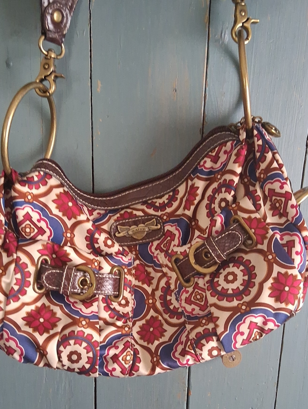 Kathy Van Zeeland Floral-Medallion Shoulder Bag in Cream, Pink & Blue
